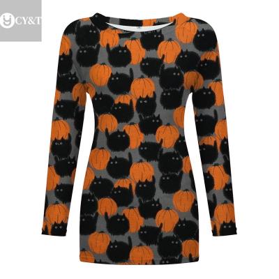 China 2021 Anti-wrinkle Halloween New Arrival Women's Sweater Ladies Pullover Clothing Tops Printed Long Sleeve Loose Shirt for sale