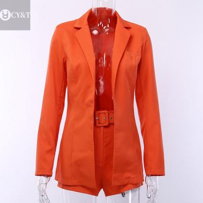 China 2021 Anti-Wrinkle Lady Spring Summer Top Saleswoman Jacket Shorts Set Long Sleeve Women Clothing Blazer Suits Two Piece Set for sale