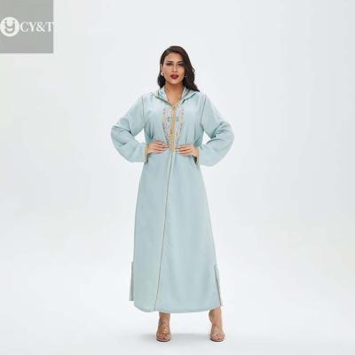 China Long Style Zipper Closure Hoodie Design Middle East Loose Anti-static Loose Large Size Muslim Chiffon Embroidered Dress for sale