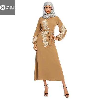 China 2021 anti-static factory direct supply of new elegant and finished embroidery Muslim dress long and large swing dress for sale