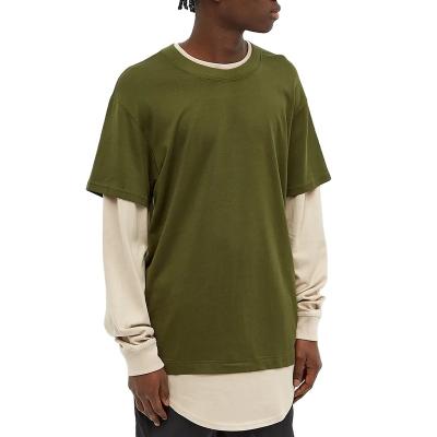 China MEN'S DOUBLE LAYER ANTI-WRINKLE CREWNECK CUSTOM SLEEVE LOOSE OVERSIZED T-SHIRT MEN'S STREETWEAR for sale