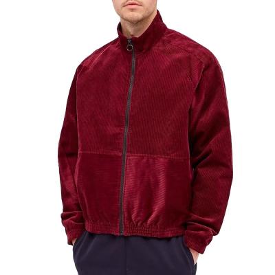 China RETRO MEN'S TRACK STYLE JACKETS QUICK DRY CUSTOM EMBROIDERY 'S BACKING COLLAR ZIP UP RED SOFT CORDUROY JACKET for sale