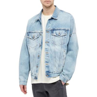 China 100% OVERSIZED DENIM JACKET MEN'S PRIVATE LABEL COTTON VINTAGE FASHION JACKET LIGHT BLUE CUSTOM STREET QUICK DRY WHOLESALE for sale