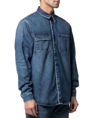 China 2021 Latest Custom Washed Anti-pilling Denim Shirt Button Up Curved Edge Long Sleeve Shirt For Men Casual for sale