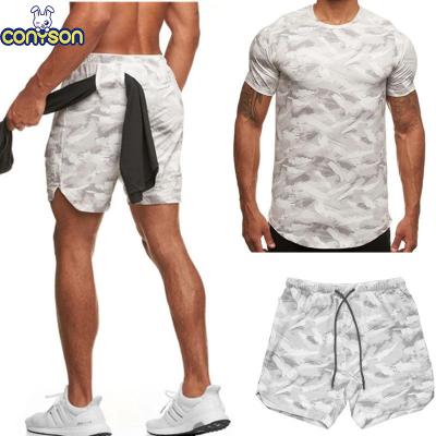 China Anti-pilling sports Conyson New Arrival Gym Clothing Workout Cotton Short Shirt and Equipment Suit 2 Pieces Men Set Fitness Sportswear for sale