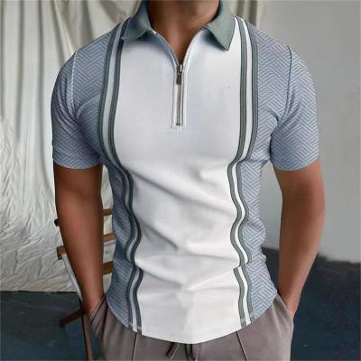 China QUICK DRY Western Style Summer Conyson Stripe Splicing Polyester Short Sleeve Loose Sports Golf T-Shirt Mens Polo T-Shirts Good Quality for sale