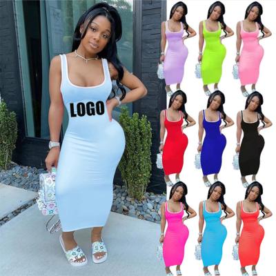 China Factory Price New Arrival Fashion Solid Color Logo Women Casual Wear One Piece Sleeveless Breathable Custom Made Adult Dress Summer for sale