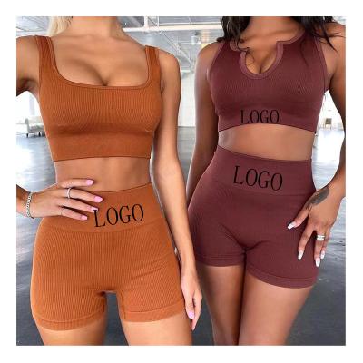 China Conyson Seamless Summer Hots 2 Pieces Women Sports Bra High Quality Custom Gym Fitness Clothing Seamless 2 Piece Yoga Shorts Sets for sale