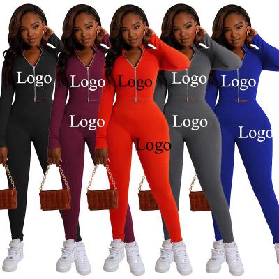 China Wholesale Solid QUICK DRY Tracksuits Long Sleeves Legging Custom Seamless Tracker Logo Women Clothing Gym Matching Two Piece S Slim Sets for sale