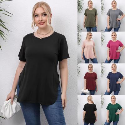 China Anti-pilling Conyson New Style High Quality Summer Casual Style 220Gsm Polyester Knitted Short Sleeve Tops Split Oversized Plain T-shirt Women for sale