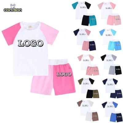 China Casual Conyson Customize Logo Summer Bicolor Kids Girl 3M-13Y Clothing Set T-shirt Shorts Baby Clothes 2 Pcs Casual Outfits for sale