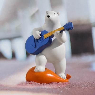 China Resin Nordic wind band bear guitar decoration living room children's room wine cabinet office home decoration creative gift for sale