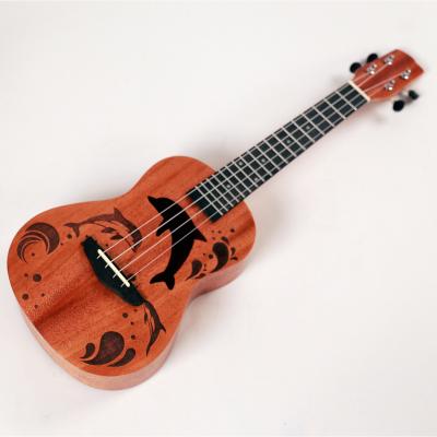 China Mahogany makers supply small 23 inch ukulele soprano printed guitar for sale