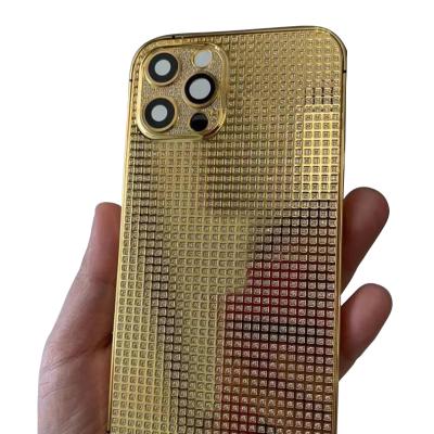 China Classic Full Diamond 24k Gold Plated Replacement Luxury Housing For iPhone 12 Pro / 12Pro Max for sale