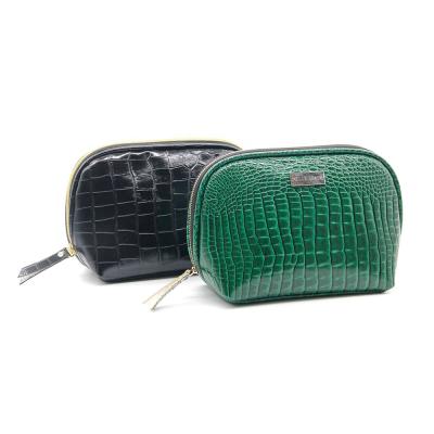 China Wholesale Custom Logo Private Label Alligator Pattern PU Vintage Logo Small Travel Cosmetic Toiletry Pouch Leather Makeup Bag With Zipper for sale