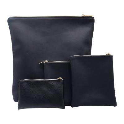 China Fashion Luxury Black Custom Recycled Leather Purse Pouch Makeup Toiletries Waist Travel Eco Cosmetic Bag for sale