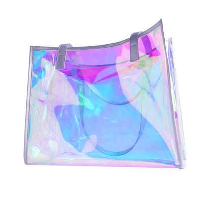 China Fashoion Holographic Laser Tote Bag PVC Clear Transparent Shopping Bag for sale