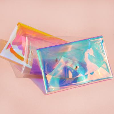 China Fashion Makeup Bag Private Label Brush Holder Waterproof Clear PVC Holographic Pouch TPU Cosmetic Bag for sale