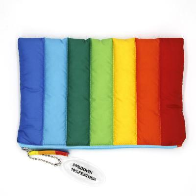 China Fashion Novation Designer 90% Down Rainbow Color Zipper Makeup Pouch Large Wash Toiletries Cosmetic Bag Travel for sale