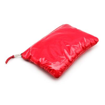 China Wholesale Fashion Synthetic Down Feather Stitching Logo Cosmetic Bag Makeup Pouch Zipper Polyester Travel Toiletry Bag Winter Red Warm Clutch for sale