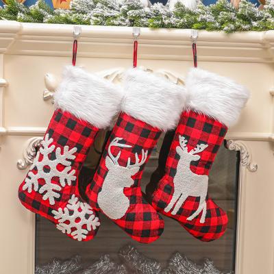 China Reindeer Christmas Gift 1 Bangs Plush Christmas Stocking With Cocking Rope For Christmas Tree Ornament Christmas Decorations Plaid Stocking for sale