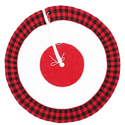 China Polyester 2020 latest design Christmas decorations for black and white check whool tree skirt for sale