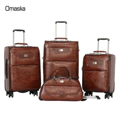 China Hot Strong Material 4 Business Luggage Bag PU OMASKA 4 Wheel PU Trolley Luggage Bag Set for sale