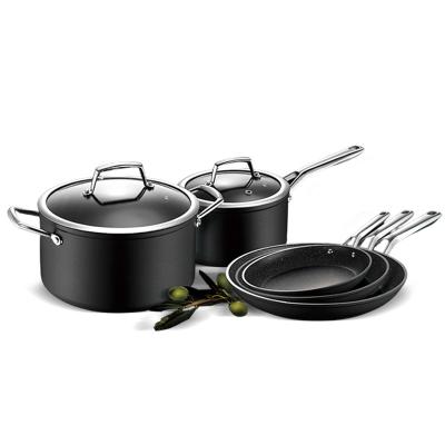 China Sustainable Non-Stick Pots Sets Marble Coating Cooking Utensils Cookware Set Made In China for sale