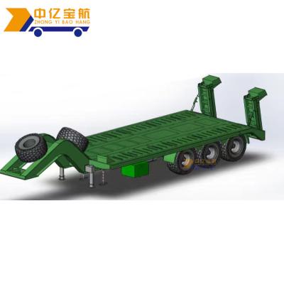 China Military Semi Truck Trailer 3 Axle Low Boy Deck Gooseneck Trailer Wagon , Low Bed Semi Trailer for sale