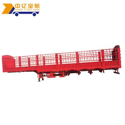 China Truck Trailer 60 Ton 4 Axle Grid Positions Fence Bar Flat Bed Semi Trailer Cargo Truck Service Semi Trailer With Running Bed Cage for sale