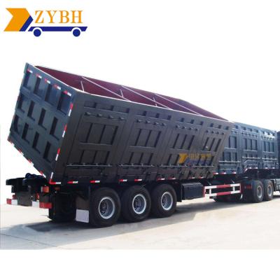 China Tri Axle 40ton Truck And Grain Tip Semi Trailer 50 Ton Gooseneck Side Dump Tipper Truck For Sale for sale