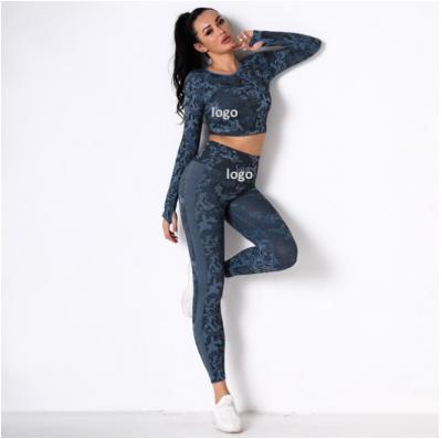 China Breathable Two Piece Fitness Sets Long Sleeve Yoga Pants Women Sportswear Gaiters Sportswear Fitness And Yoga Wear Gym Fitness Sets for sale