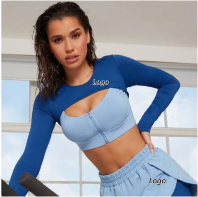 China Breathable Long Sleeve Zipper Vest Candy Color Fitness Tops Two Piece Yoga T-Shirt For Women Active Gym Wear Sports Bra Fitness And Yoga Wear for sale