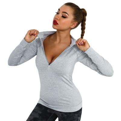 China 2022 Breathable Sexy Yoga Shirt V Neck Zipper V Neck Yoga Shirt Active Fitness Wear Yoga Wear Active Sports Wear for sale