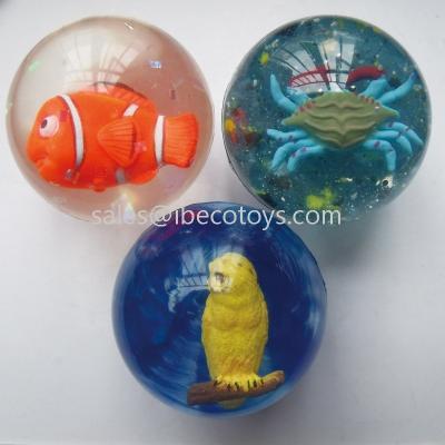 China Sports Toys 45mm Clear Rubber Bouncy Balls With 3D Figure Inside for sale