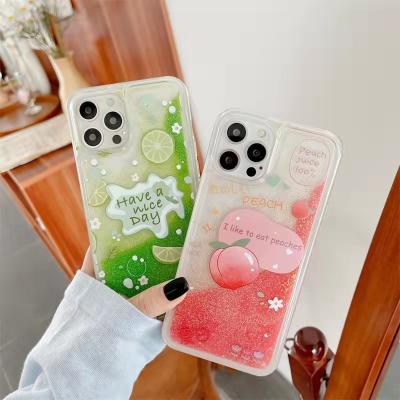 China Summer lemon shockproof peach suitable for iphone13pro/max cool small case mobile phone silica gel quicksand case for sale