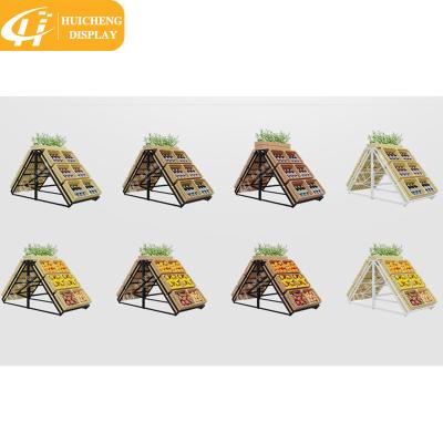 China Single or Double Sided Wooden Frame Fruit Vegetable Shelf Wine Shelf Supermarket Store Display Rack Wine Racks for sale