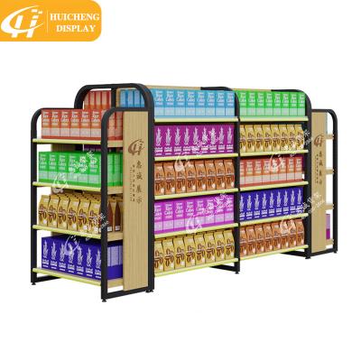 China High Quality Single Sided or Double Sided Hypermarket Racks Steel Wooden Gondola Shelf Supermarket Shelf Mall Display Rack for sale