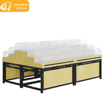 China Supermarket bulk goods display device double-sided or single-sided grocery display rack shelves bulk rice retail display for sale