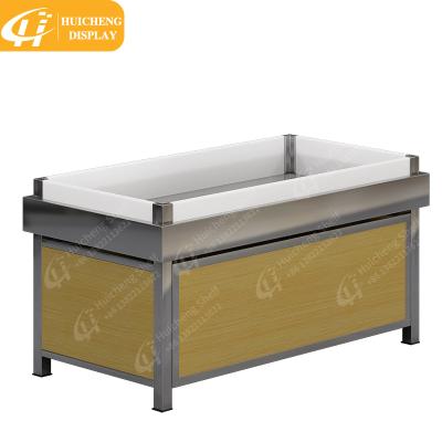 China Single Sided Customized Supermarket Or Grocery Store Stainless Steel Seafood Fish Display Table for sale