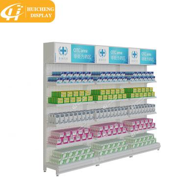 China Single Side Wall Shelf Single Sided Metal Pharmacy Pharmacy Shelves Show Rack Display Shelf Cabinet for sale