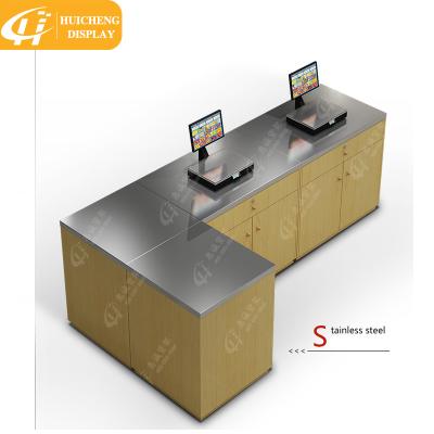 China Display Supermarket Shelving Metal Checkout Counter Equipment With Stainless Steel Top Counter Vegetable Counter for sale