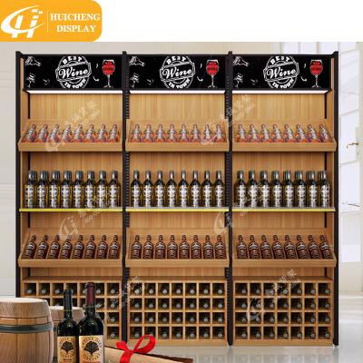 China Store Shelf Display Bottles Retail Store Red Wine Rack By The Wall Wine Display Showcase Shop Shelf Show Wooden Wine Racks for sale