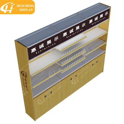 China Single Sided Steel And Wood Structure By The Wall Shelf For Cigarette Display Rack Tobacco Display Cabinet for sale