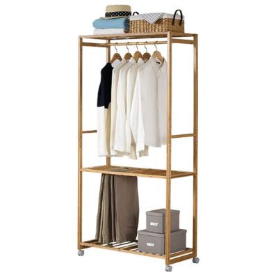 China Modern Large Size Hanging Bamboo Coat Rail 2 Tier Storage Rack With Storage Shelf Beside for sale