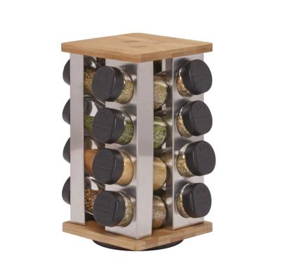 China Sustainable Double Rotating Natural Bamboo Spice Rack Countertops Spice Organizer for sale