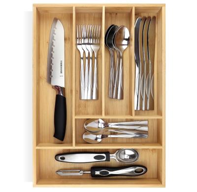 China Kitchen Sustainable Cutlery Utensil Storage Silverware Bamboo Drawer Organizer for sale