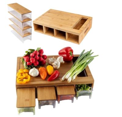 China Wholesale Sustainable Kitchen Wooden Lid Bamboo Cutting Board With Storage Box for sale