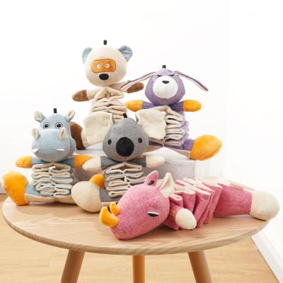 China Eco Friendly Sustainable Pet Toy Cute Animals Stuffed Cotton Soft Interactive Hard Tug Plush Dog Squeaky Toy for sale