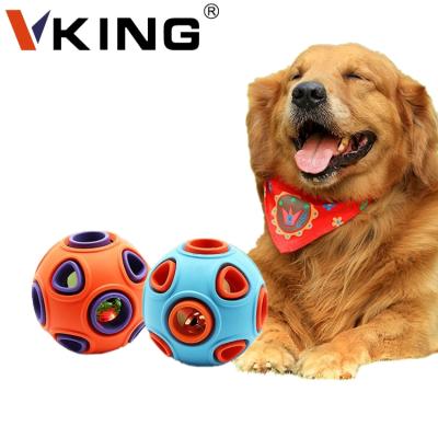 China Viable Pet Durable Vking Bells Led Light Weight Rubber Dog Training Double Layer Interactive Chew Dog Toys Squeaky Ball for sale